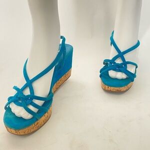 Prada Blue Wedge Sandals with Strappy Design